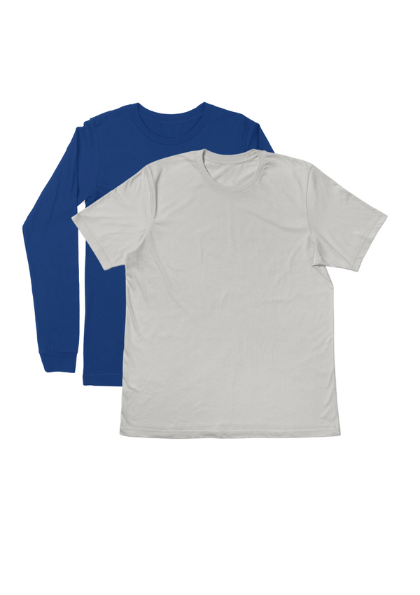 Mens T-Shirts Long & Short Sleeve 2 Pack -Blue/Silver