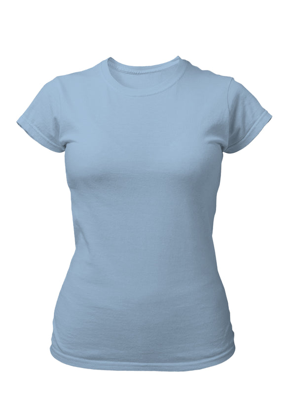 Women's Short Sleeve Crew Neck Baby Blue Slim Fit T-Shirt in 3D