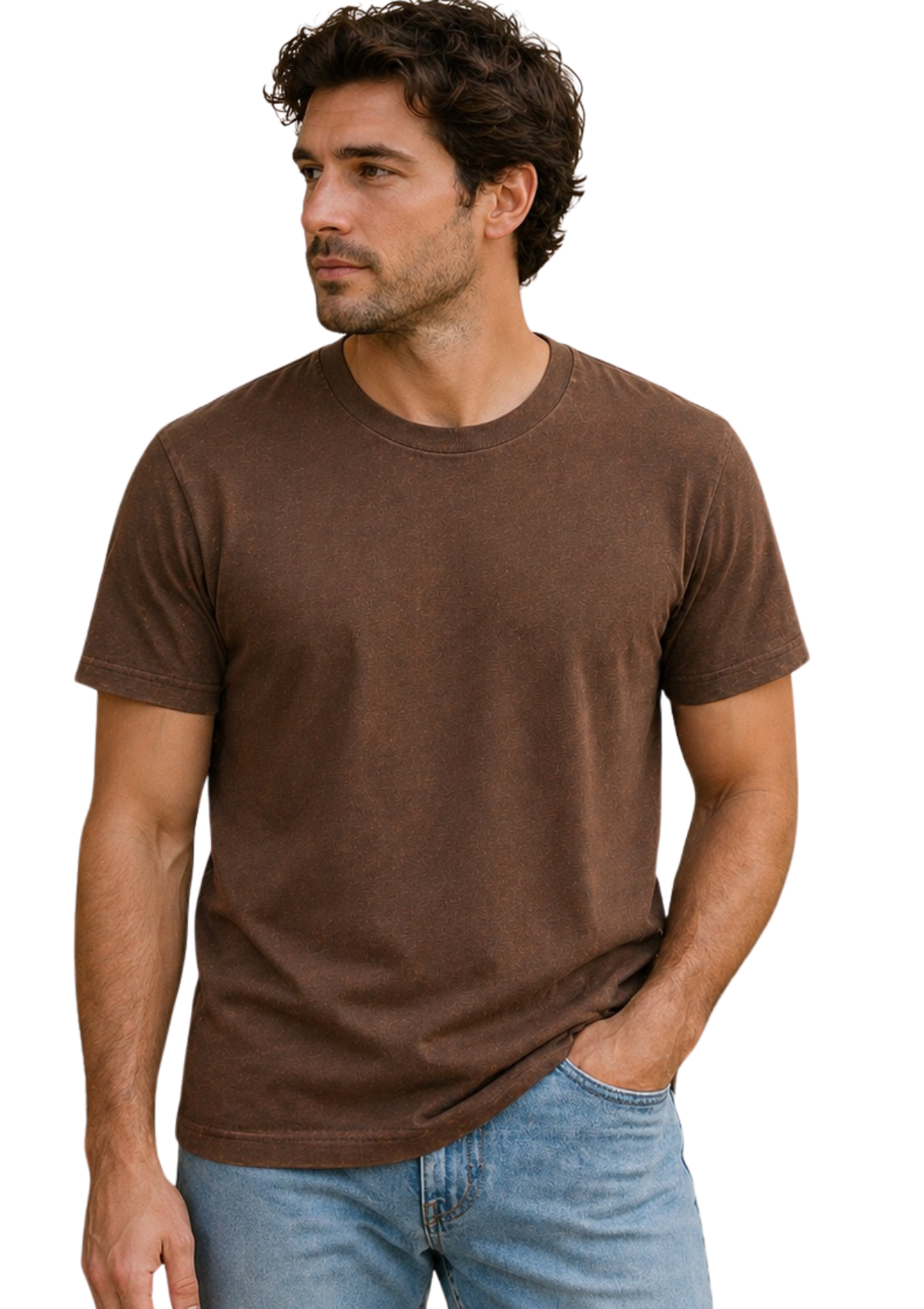 mens vintage brown classic fit t-shirt short sleeve crew-neck airlume cotton lifestyle image