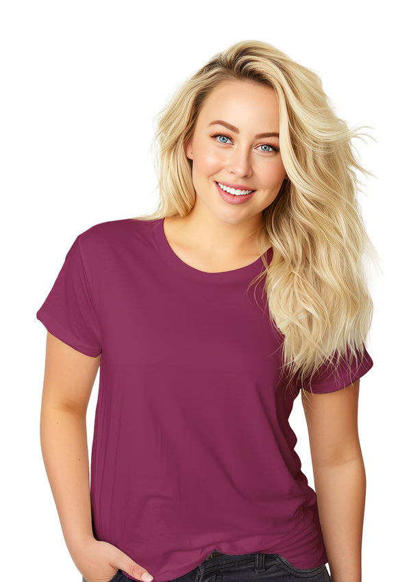 Women's Short Sleeve Crew Neck Berry Red Relax Fit T-Shirt