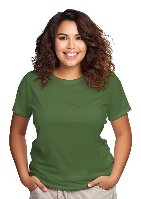 Women's Short Sleeve Crew Neck Leaf Green Relax Fit T-Shirt
