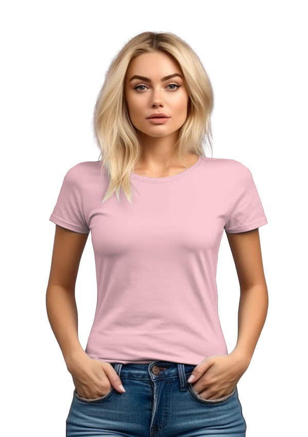 model wearing a Perfect TShirt Co.'s short sleeve crew neck pink slim fit  t-shirt