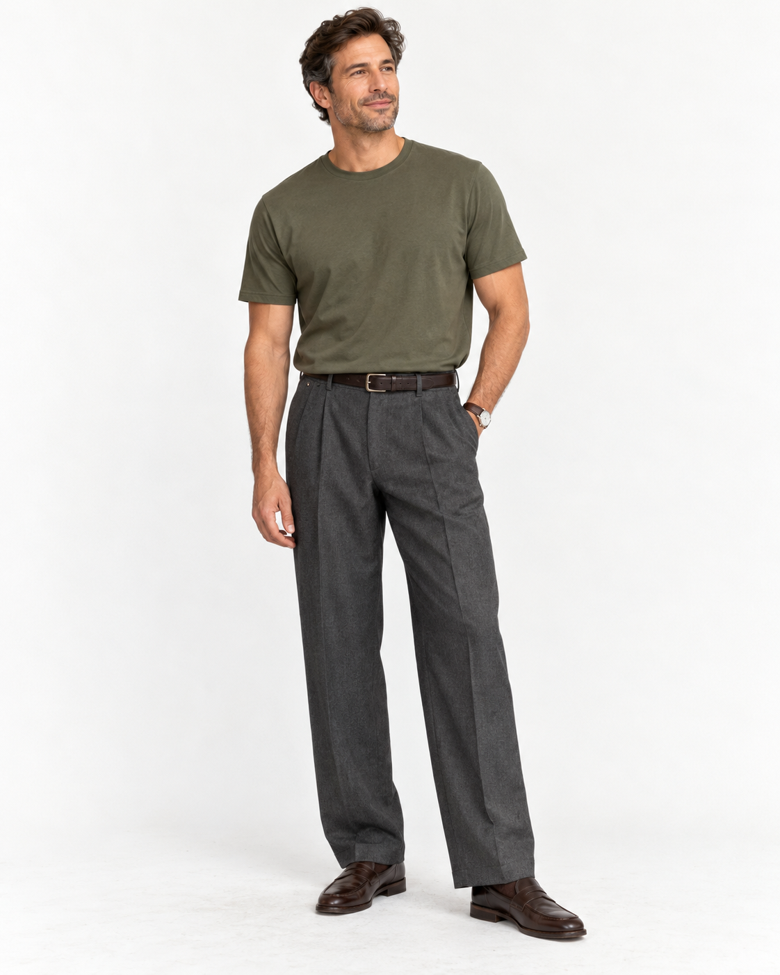 mens-olive-green-t-shirt-with-grey-pants-lifestyle-image