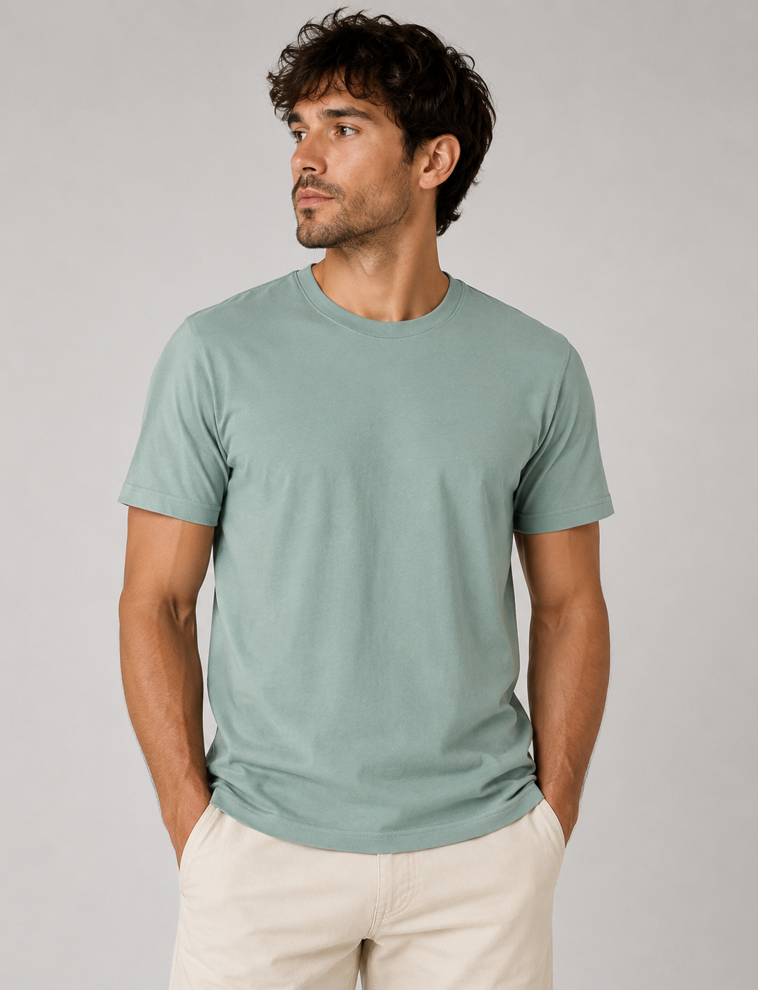 mens dusty blue classic fit t-shirt short sleeve crew neck airlume cotton image view.