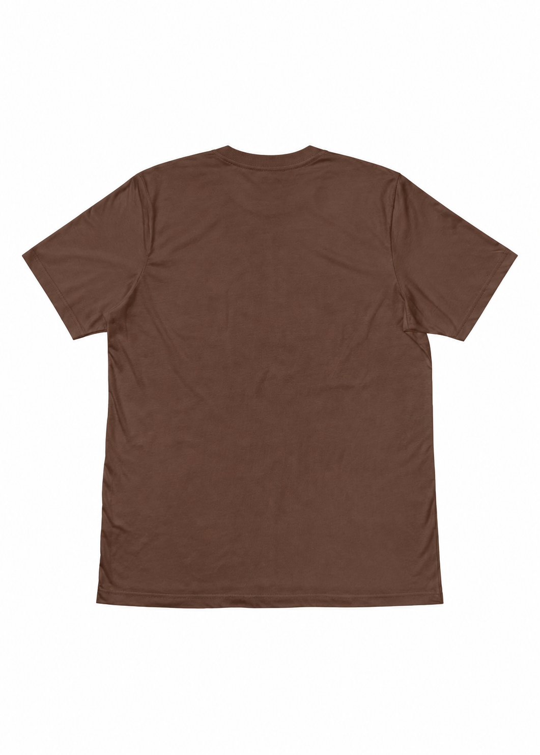 A plain brown short-sleeve t-shirt shown from the back, laid flat against a solid white background.