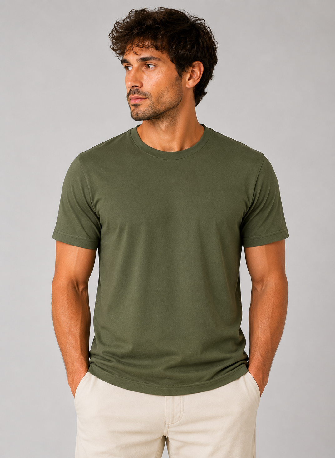 mens military green classic fit t-shirt short sleeve crew-neck airlume cotton image view