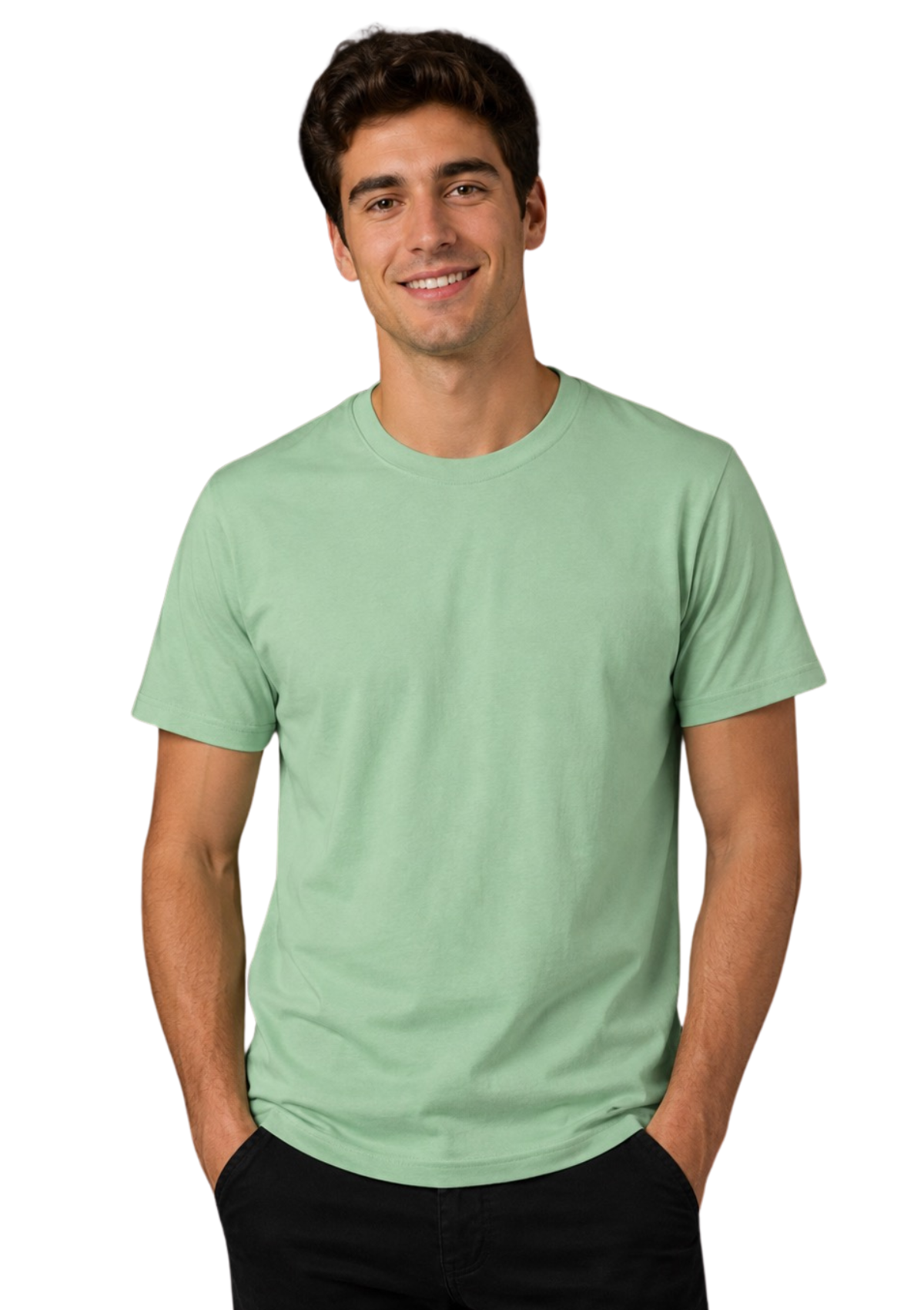 Mens T-Shirt Short Sleeve Crew Neck Mint Green Cotton