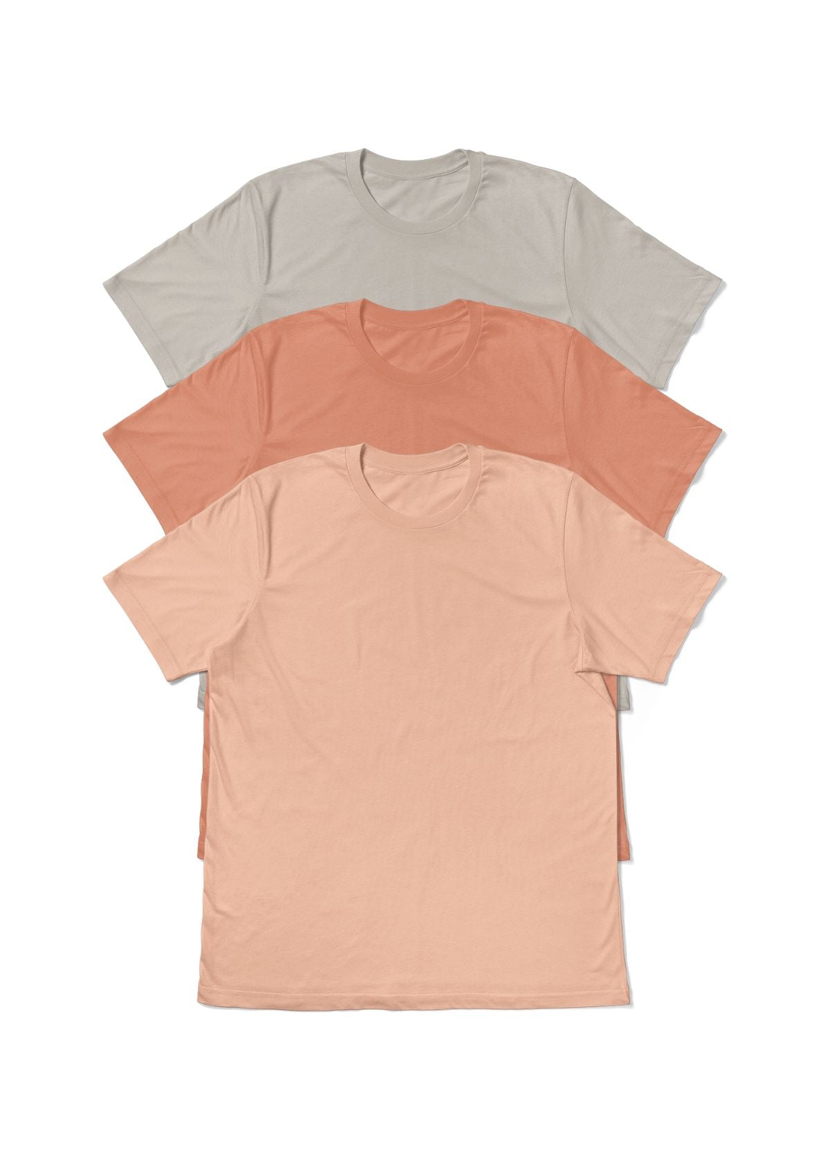 3 pack bundle of womens boyfriend fit t-shirts in peach, sunset and dust tan