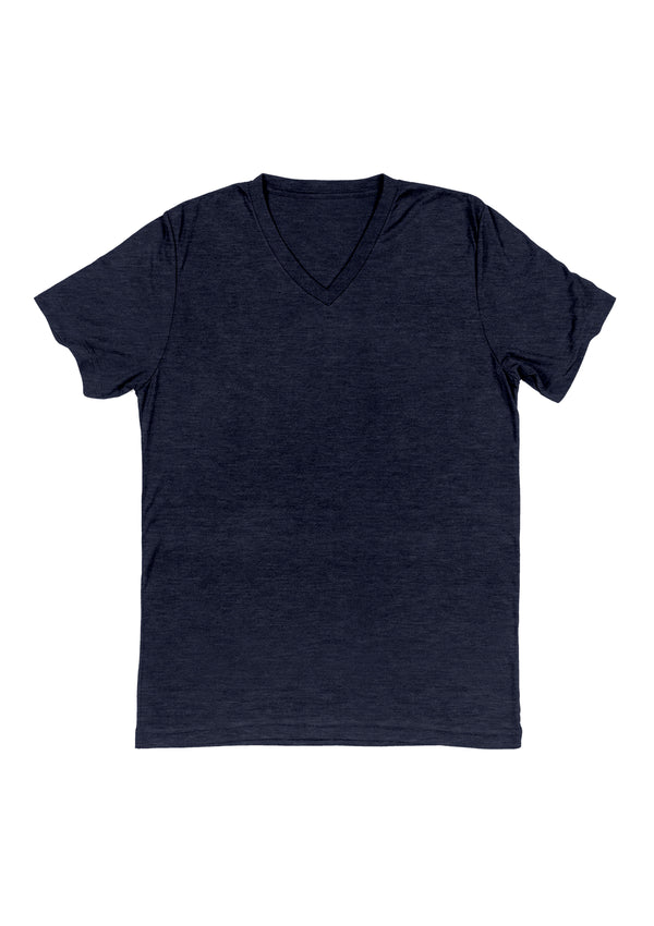 Mens T-Shirts Short Sleeve V-Neck Navy Blue Heather