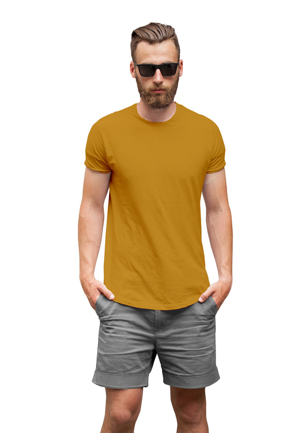 perfect men's crew neck t-shirt mustard-yellow front view