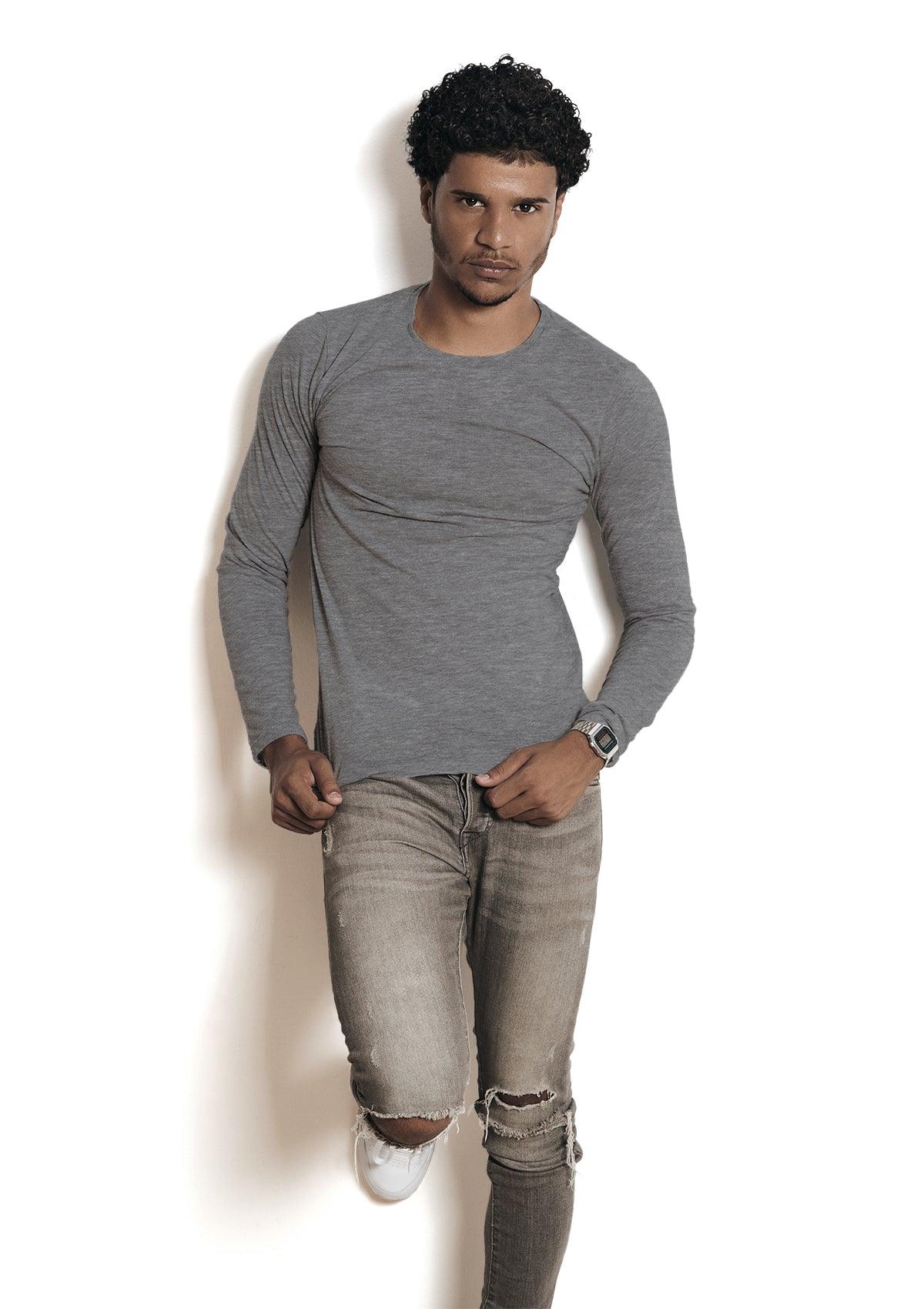 Men's Long Sleeve Crew Neck T-Shirt Athletic Gray - Perfect TShirt Co