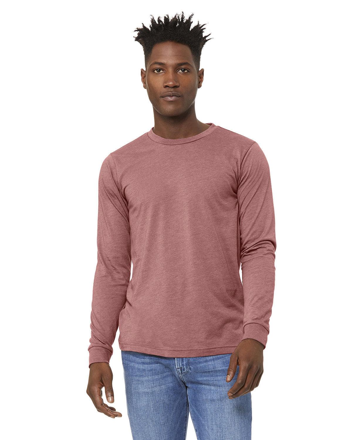 Mens T-Shirt Long Sleeve Crew Neck Mauve Purple Heather - Perfect TShirt Co