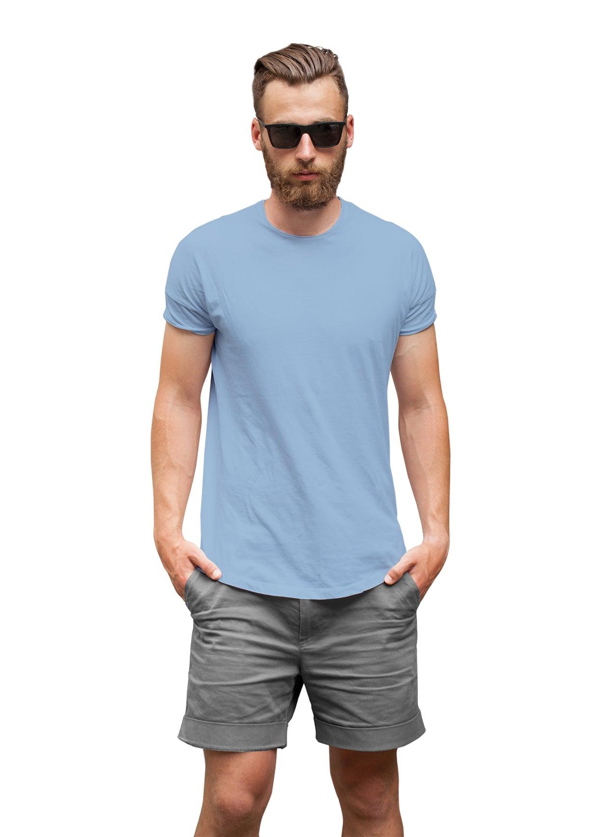 Mens T-Shirt Short Sleeve Crew Neck Baby Blue Cotton - Perfect TShirt Co