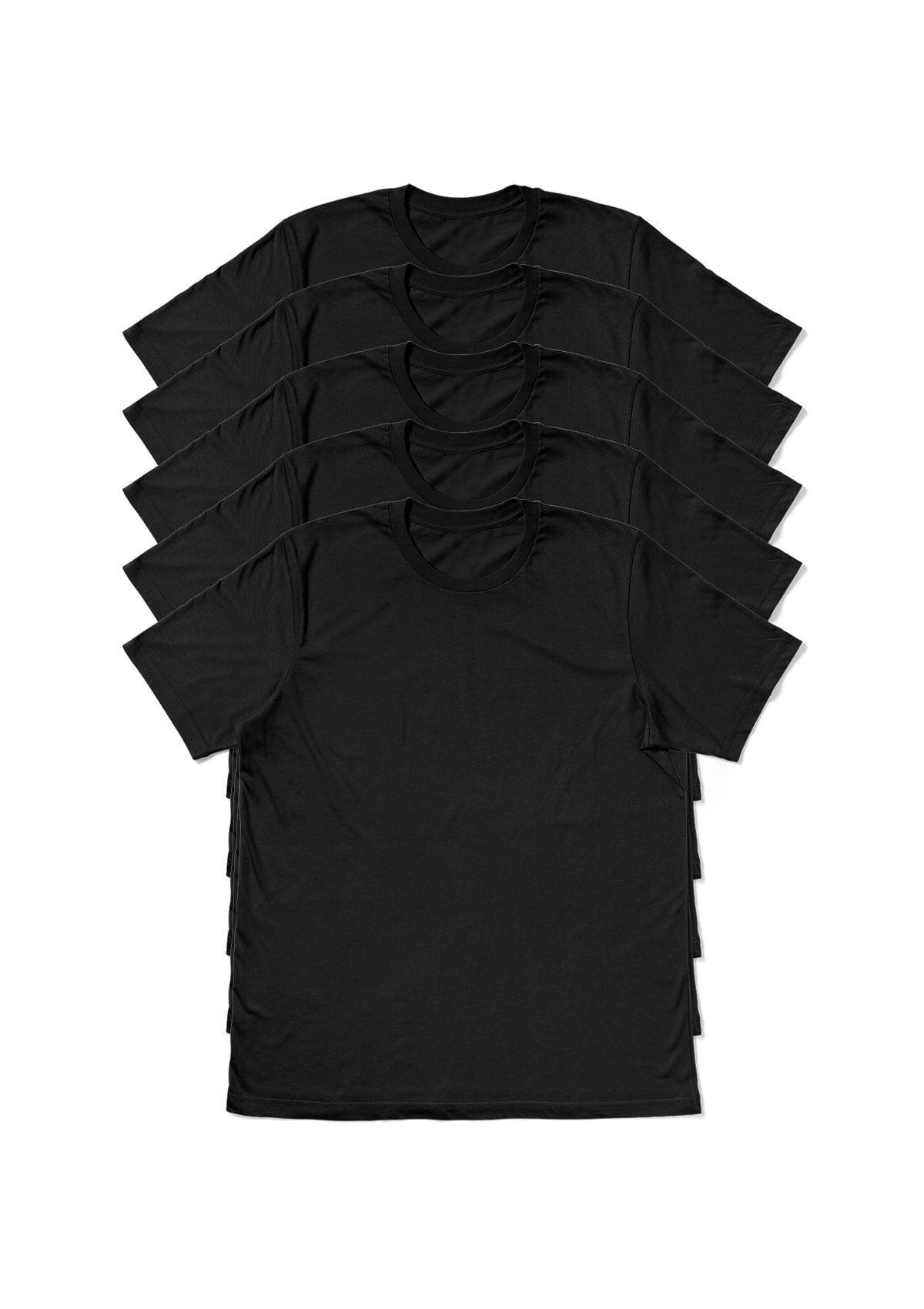 Mens T-Shirt Short Sleeve Crew Neck Black 5 Pack - Perfect TShirt Co
