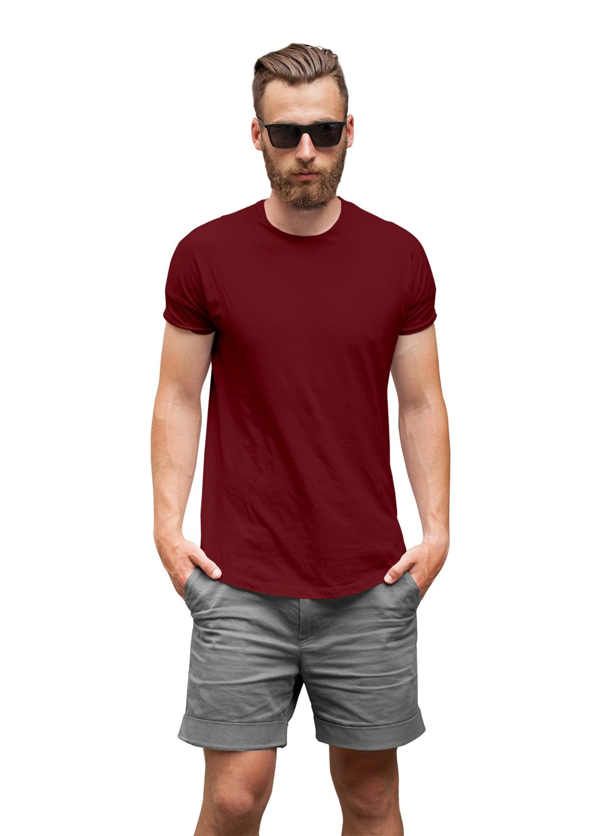Mens T-Shirt Short Sleeve Crew Neck Burgundy Cotton - Perfect TShirt Co