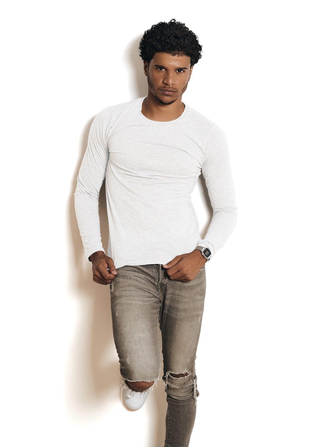 Mens T-Shirts Long Sleeve Crew Neck White - Perfect TShirt Co