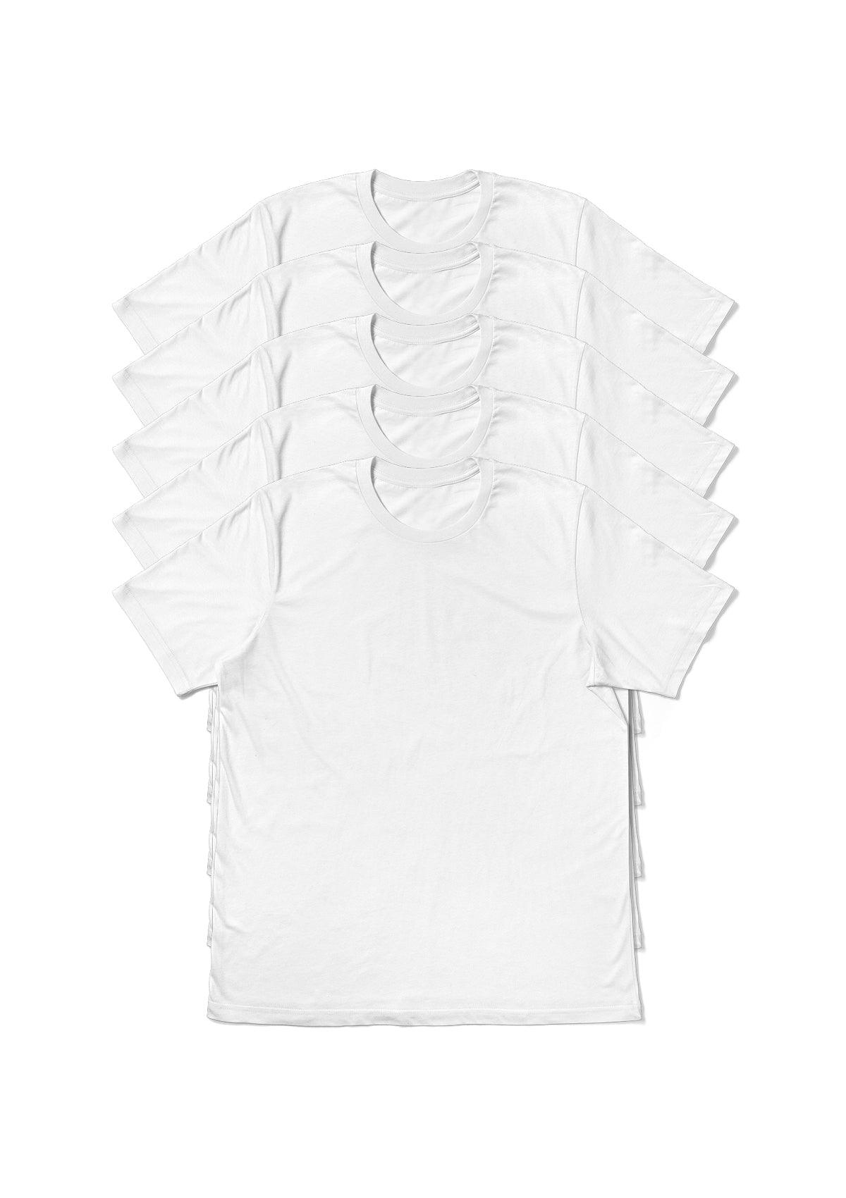 Mens T-Shirts Short Sleeve Crew Neck White 5 Pack - Perfect TShirt Co