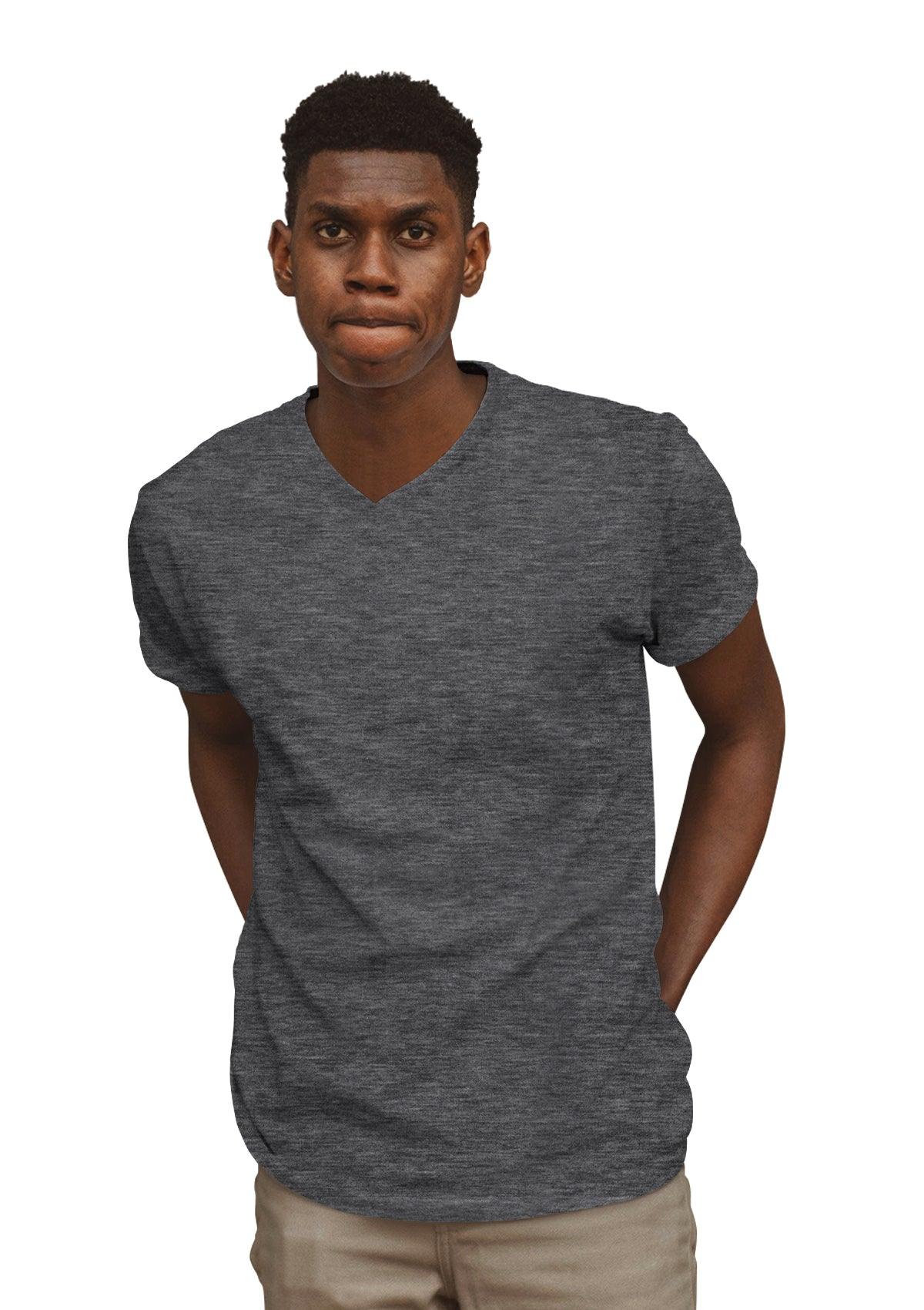 Mens T-Shirts Short Sleeve V-Neck Athletic Gray Heather - Perfect TShirt Co
