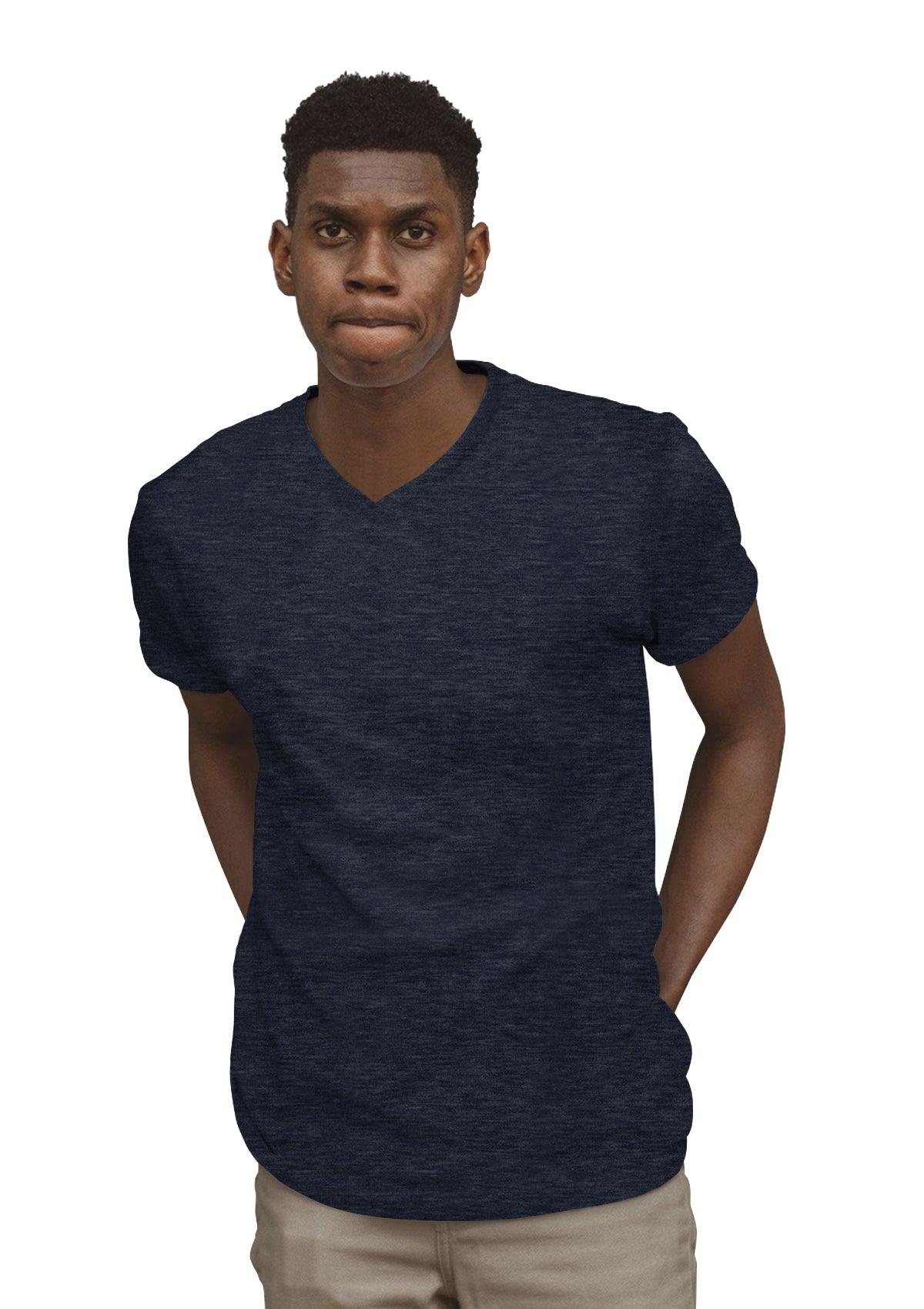 Mens T-Shirts Short Sleeve V-Neck Navy Blue Heather - Perfect TShirt Co