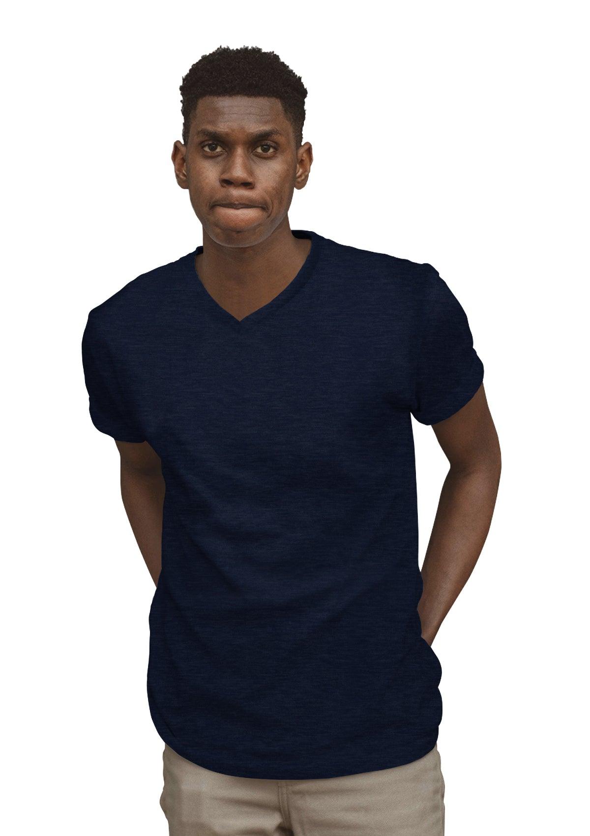 Mens T-Shirts Short Sleeve V-Neck Navy Blue Triblend - Perfect TShirt Co