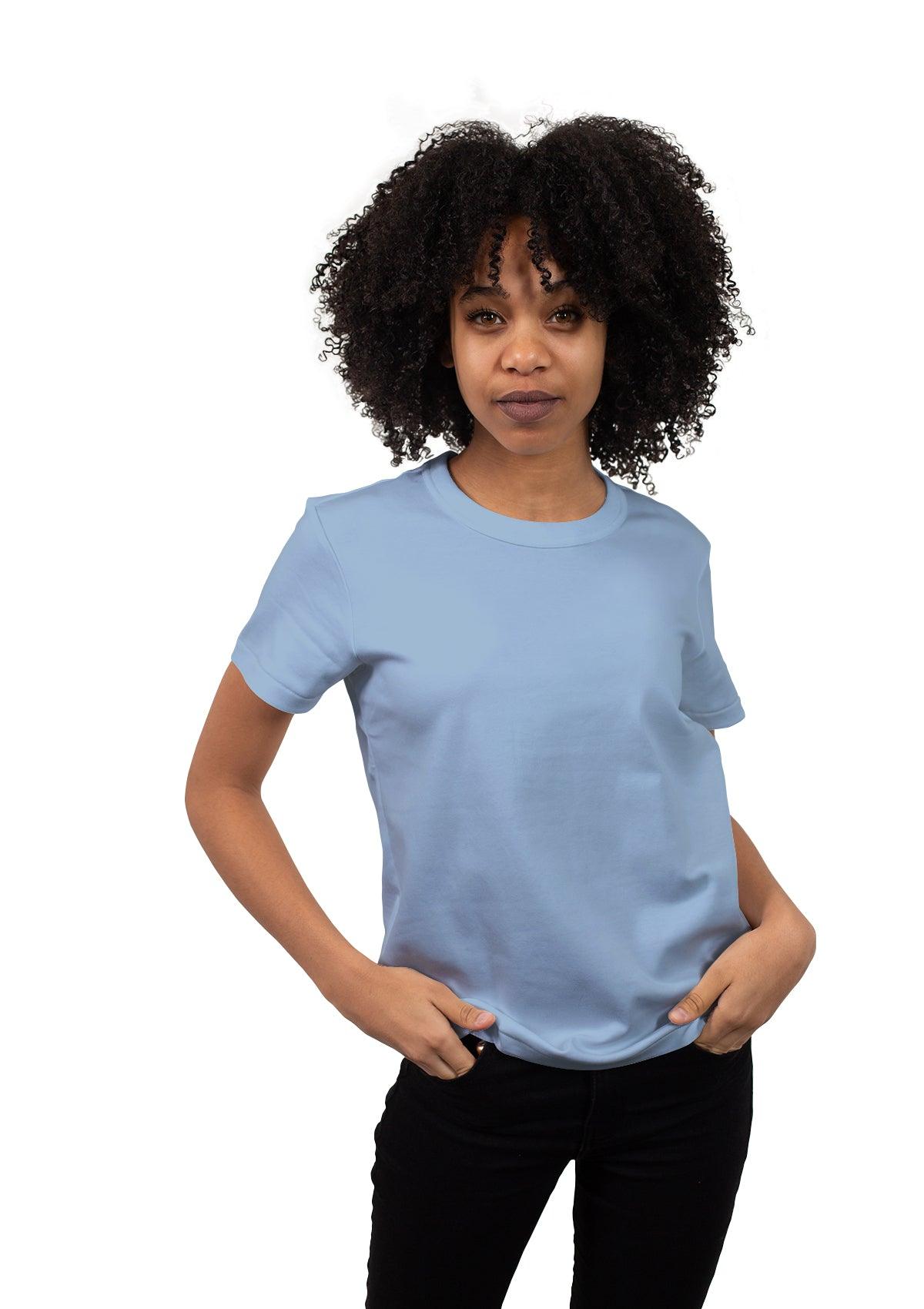 Perfect TShirt Co Womens Women wearing the Original Boyfriend T-Shirt Boy Blue - Perfect TShirt Co