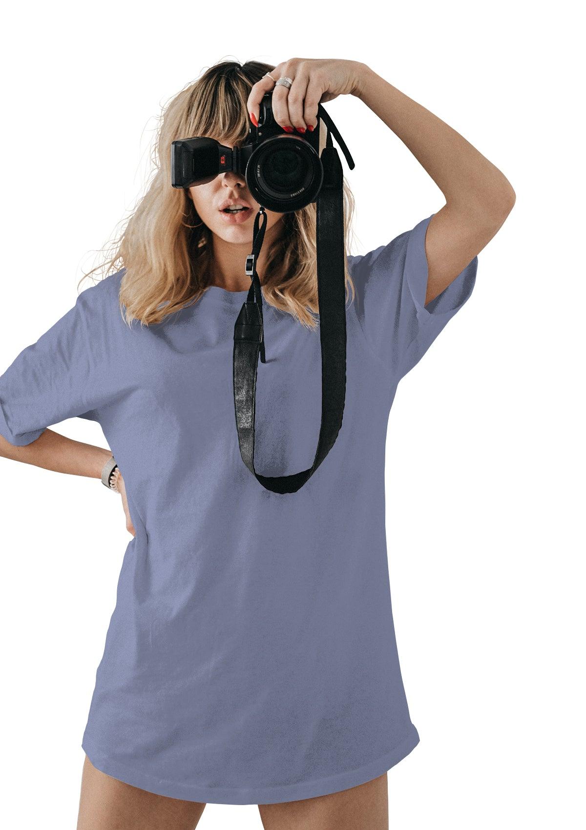 Model wearing the Perfect TShirt Co Womens Original Boyfriend T-Shirt Lavender Blue