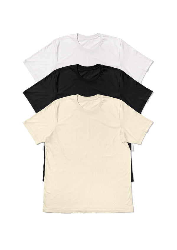 Mens T-Shirt - 3 Pack Bundle Vintage White, Vintage Black & Natural White