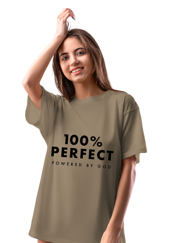 100% Perfect - Powered by God Unisex Tan T-Shirt - Perfect TShirt Co