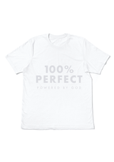 100% Perfect - Powered by God Unisex White T-Shirt - Perfect TShirt Co