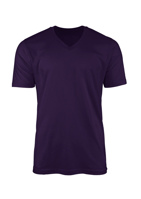 mens v neck short sleeve t-shirt in purple modelled in 3D from perfect tshirt co