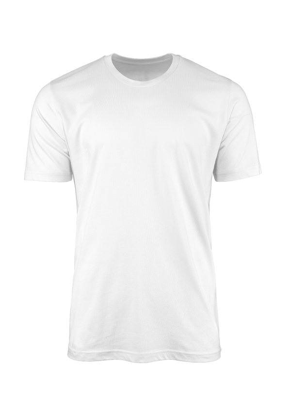 3D image of a unisex white wrinkle free short sleeve crew neck t-shirt from the perfect tshirt co