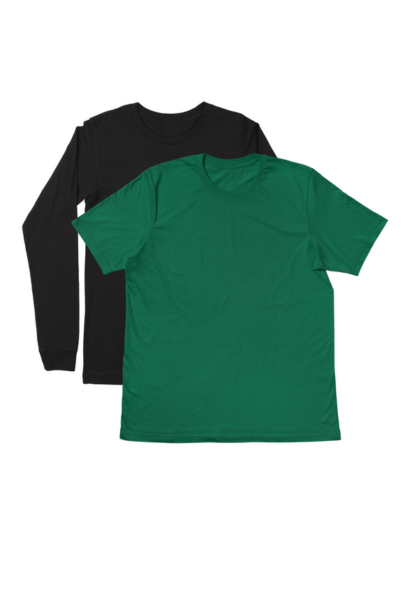 Mens T-Shirts Long & Short Sleeve 2 Pack - Black/Green