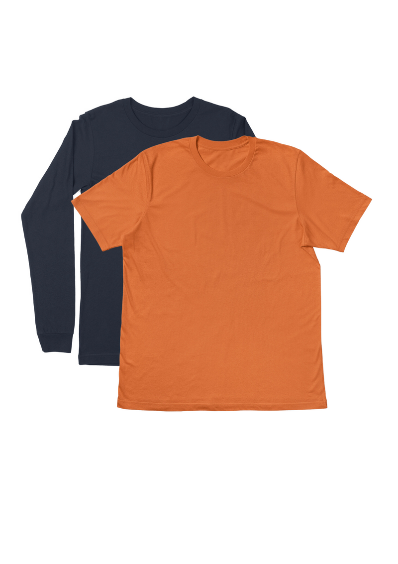 Mens T-Shirts Long & Short Sleeve 2 Pack - Black/Orange