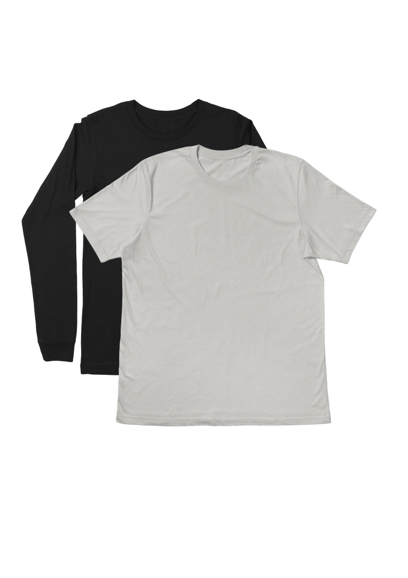 Mens T-Shirts Long & Short Sleeve 2 Pack - Black/Silver