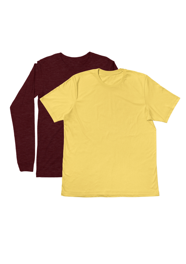 Mens T-Shirts Long & Short Sleeve 2 Pack - Maroon/Yellow