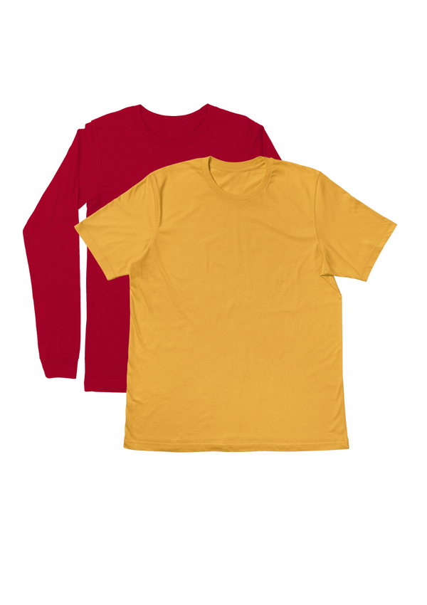Mens T-Shirts Long & Short Sleeve 2 Pack - Red/Gold