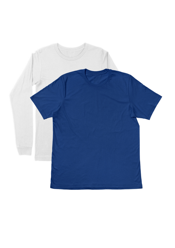 Mens T-Shirts Long & Short Sleeve 2 Pack - White/Blue