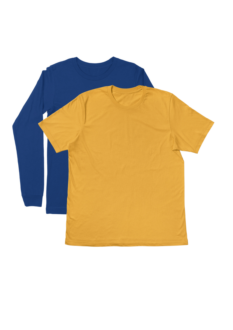 Mens T-Shirts Long & Short Sleeve 2 Pack - Blue/Gold