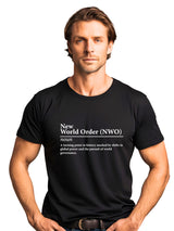 New World Order T-Shirt in Black modelling on male model