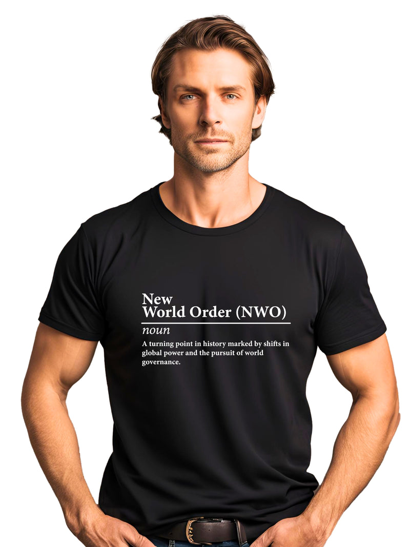 New World Order T-Shirt in Black modelling on male model