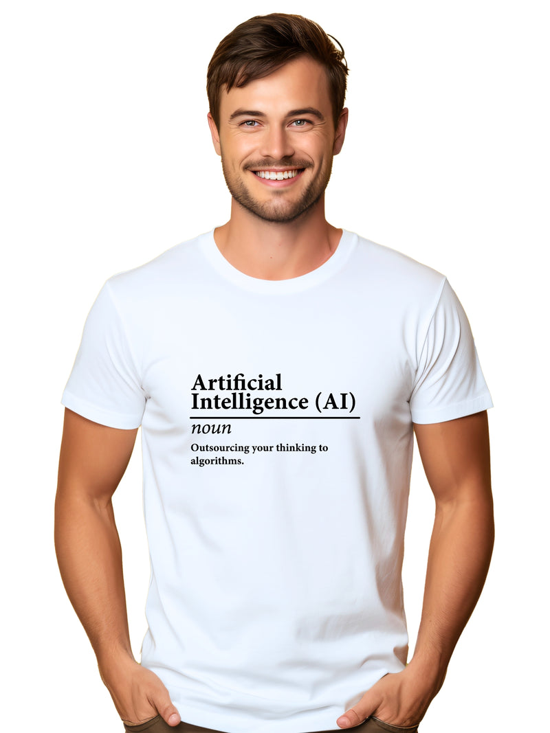 Man wearing the Perfect TShirt's Artificial intelligence white t-shirt created in a dictionary style print