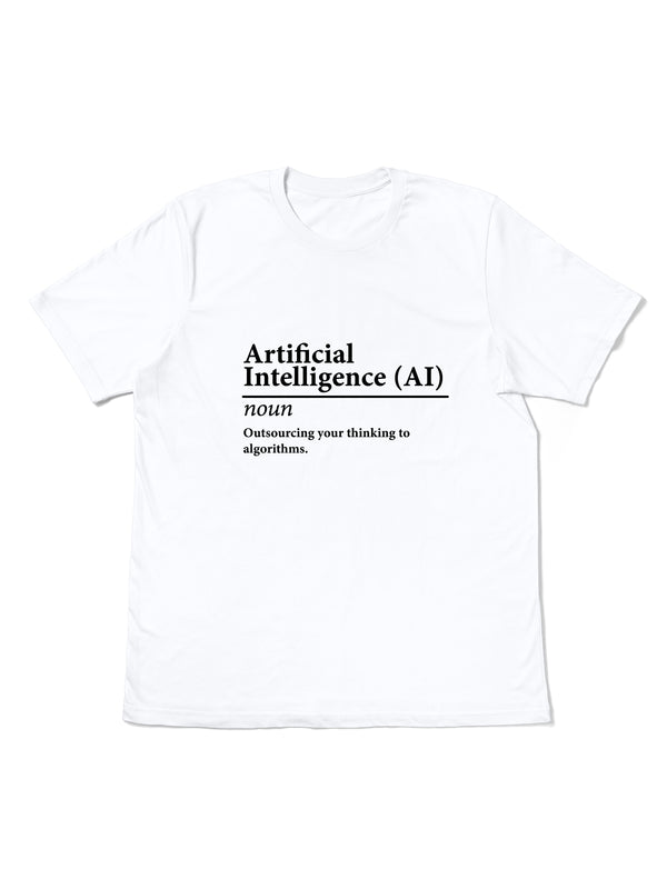 Man wearing the Perfect TShirt's Artificial intelligence white t-shirt created in a dictionary style print