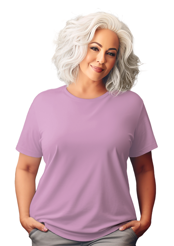 women in a short sleeve crew neck lilac color Perfect TShirt Airlume Cotton T-Shirt