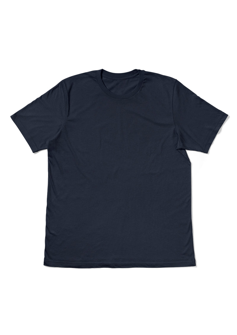 Mens T-Shirt Short Sleeve Crew Neck Vintage Navy Blue Cotton