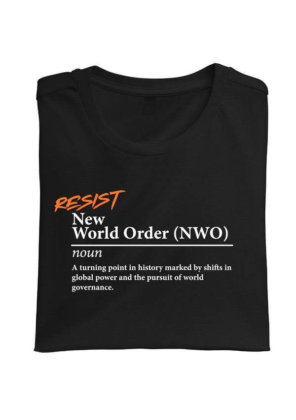 resist new world order folded black t-shirt