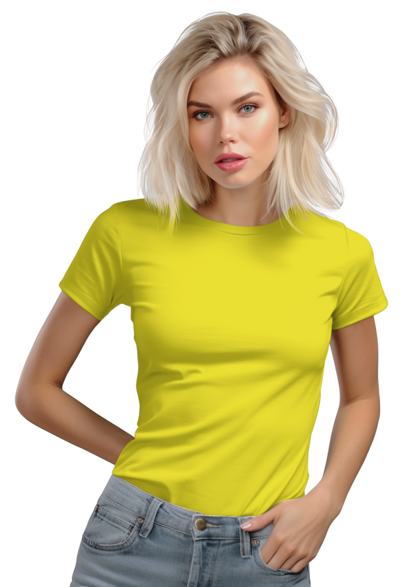 Women's Short Sleeve Crew Neck Sunshine Yellow Slim Fit T-Shirt