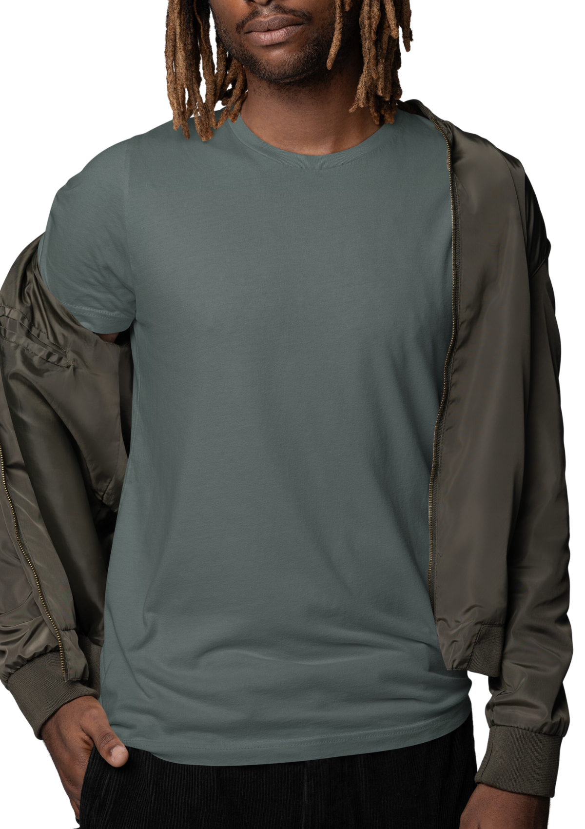 man modelling the blue storm airlume cotton t-shirt