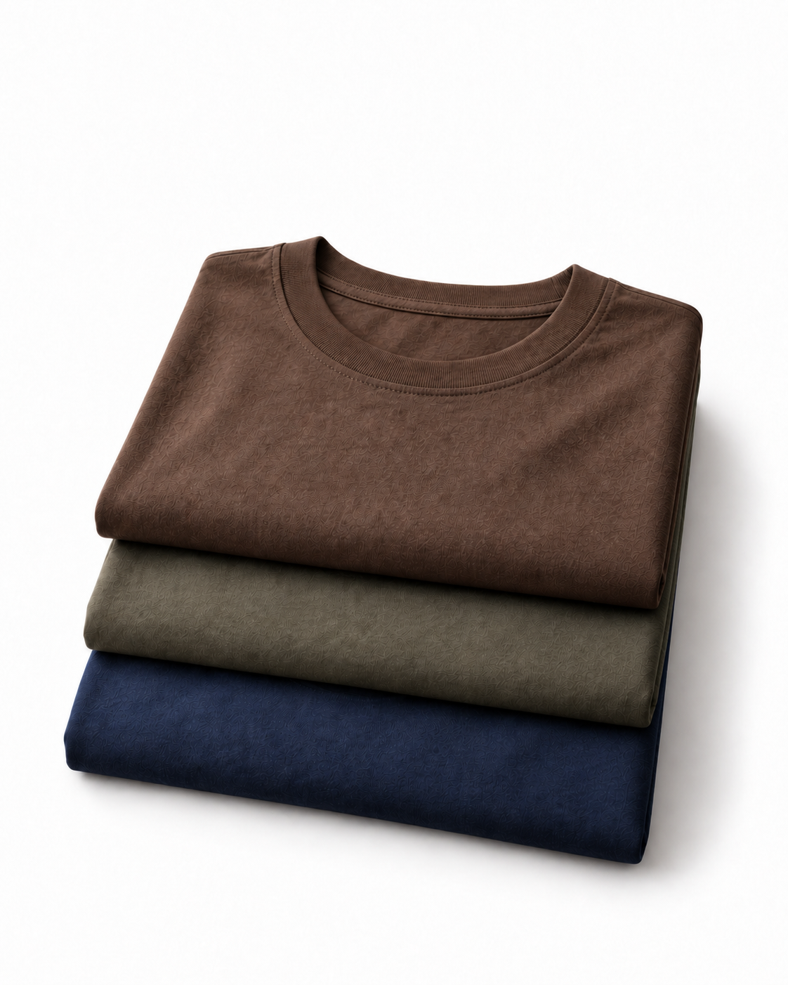 mens-3-pack-t-shirt-bundle-espresso-olive-navy in a stack 
