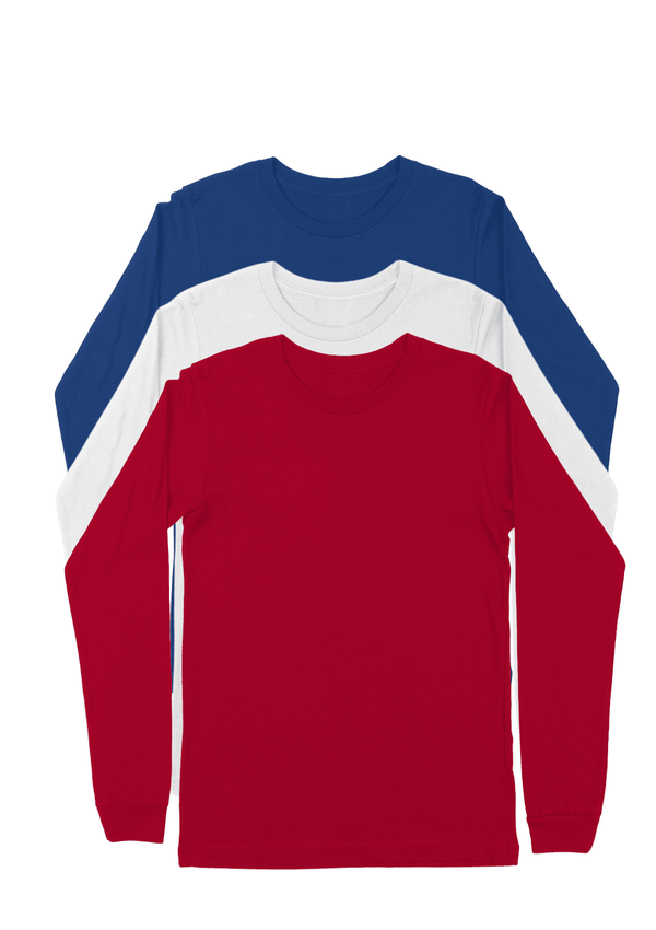 Mens Long Sleeve Crew Neck Patriotic 3 Pack T-Shirt Bundle - Perfect TShirt Co
