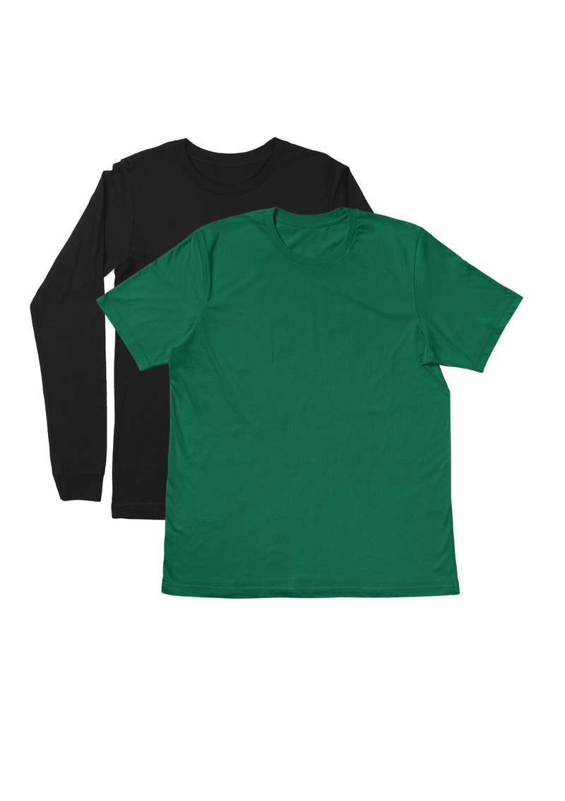 Mens T-Shirts Long & Short Sleeve 2 Pack - Black/Green - Perfect TShirt Co